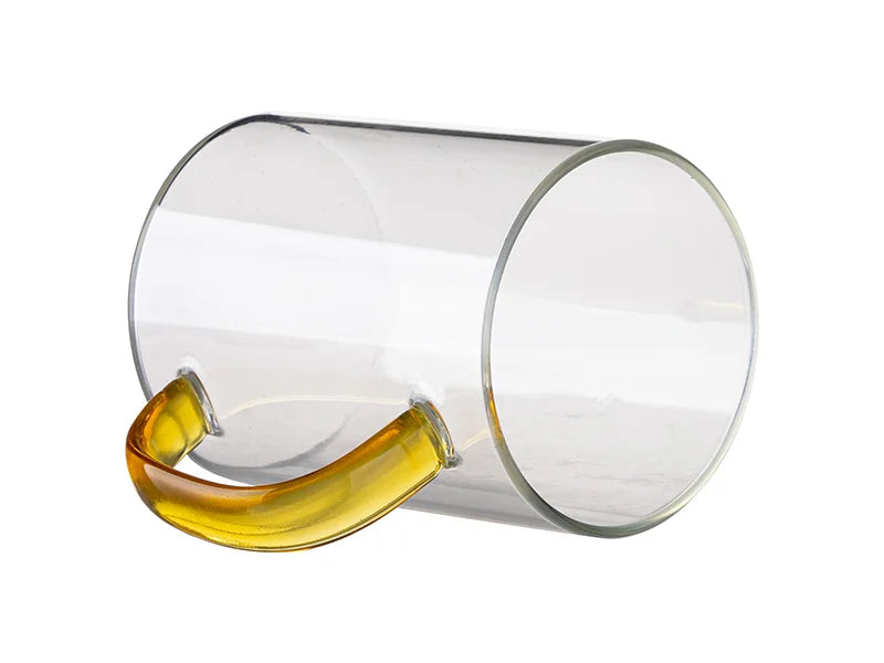 15oz/450ml Glass Mug w/ Yellow Handle(Clear)