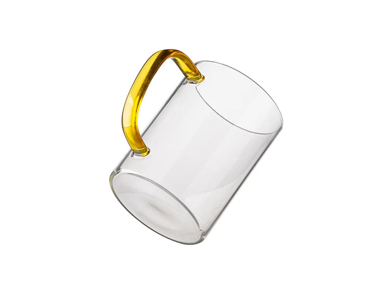 15oz/450ml Glass Mug w/ Yellow Handle(Clear)