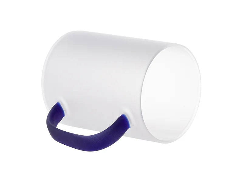 Sublimation Blanks 15oz/450ml Glass Mug w/ Dark Blue Handle(Frosted)