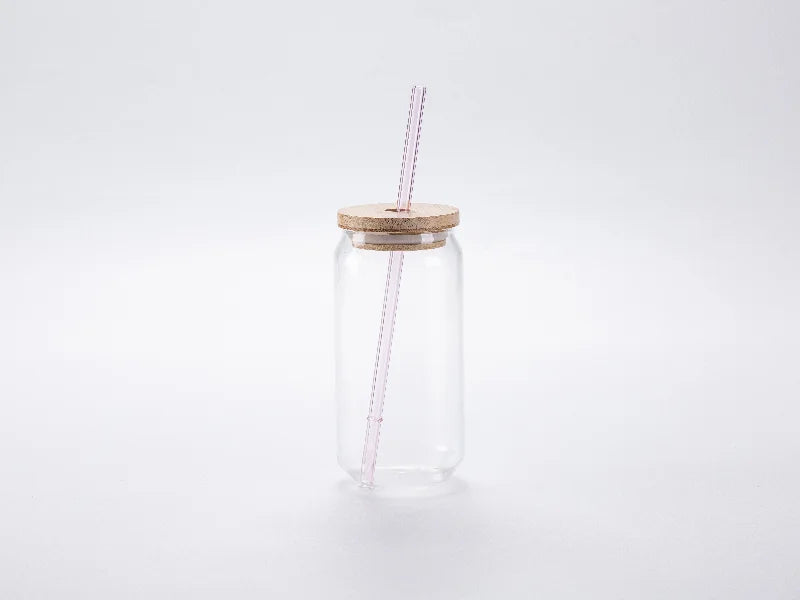 23cm Plain Straight Pink Glass Straw