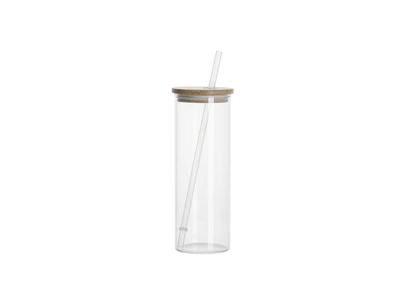 Sublimation Blanks 17oz/500ml Glass Skinny Tumbler w/Straw & Bamboo Lid(Clear)