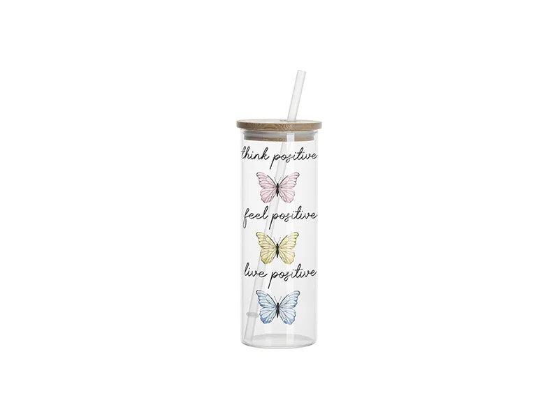 Sublimation Blanks 17oz/500ml Glass Skinny Tumbler w/Straw & Bamboo Lid(Clear)