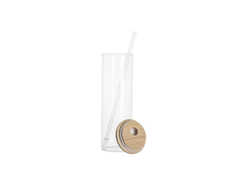 Sublimation Blanks 20oz/600ml Glass Skinny Tumbler w/Straw & Bamboo Lid w/Straw & Bamboo Lid(Clear)