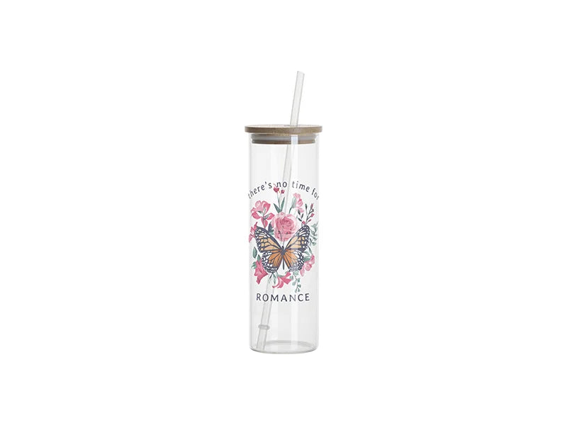 Sublimation Blanks 20oz/600ml Glass Skinny Tumbler w/Straw & Bamboo Lid w/Straw & Bamboo Lid(Clear)