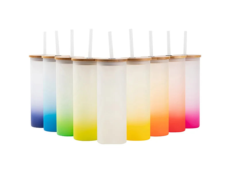 20oz/600ml Sublimation Blanks Glass Skinny Tumbler (Frosted, Gradient Color)