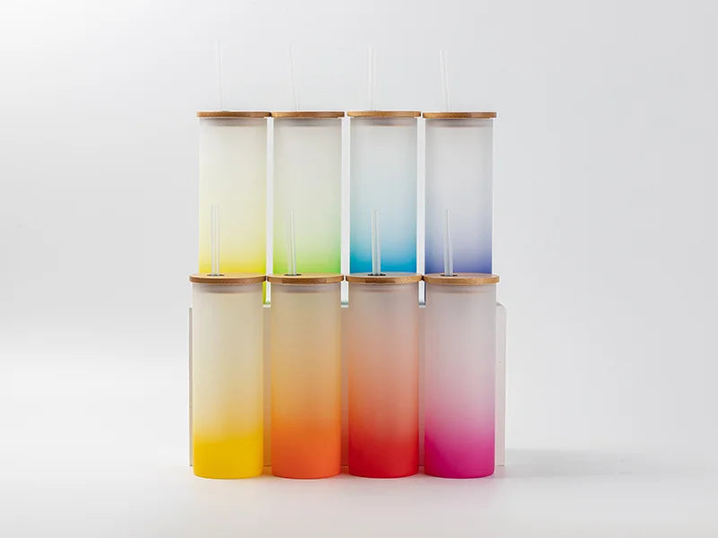 20oz/600ml Sublimation Blanks Glass Skinny Tumbler (Frosted, Gradient Color)