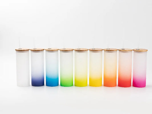 20oz/600ml Sublimation Blanks Glass Skinny Tumbler (Frosted, Gradient Color)