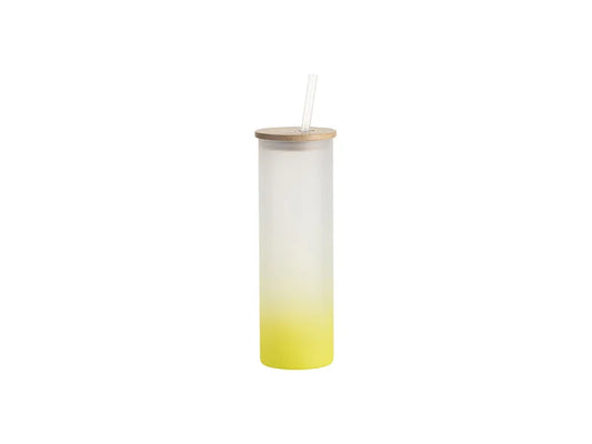 Sublimation Blanks 20oz/600ml Glass Skinny Tumbler w/Straw & Bamboo Lid(Frosted, Gradient Lemon Yellow)