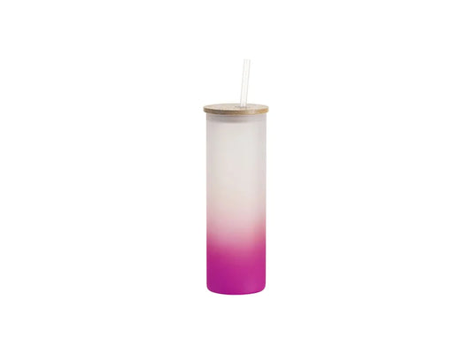 Sublimation Blanks 20oz/600ml Glass Skinny Tumbler w/Straw & Bamboo Lid(Frosted, Gradient Purple)