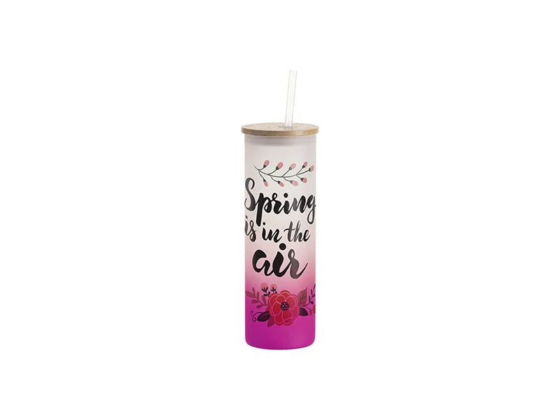 Sublimation Blanks 20oz/600ml Glass Skinny Tumbler w/Straw & Bamboo Lid(Frosted, Gradient Purple)