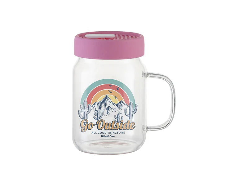 20oz/600ml Glass Mason Jar w/ Silicon Lid (Clear,Pink)