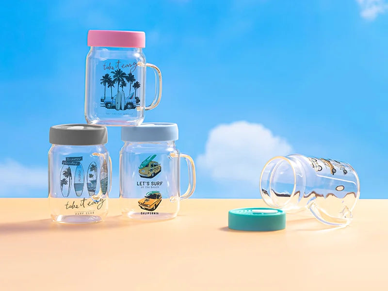 20oz/600ml Glass Mason Jar w/ Silicon Lid (Clear,Light Blue)