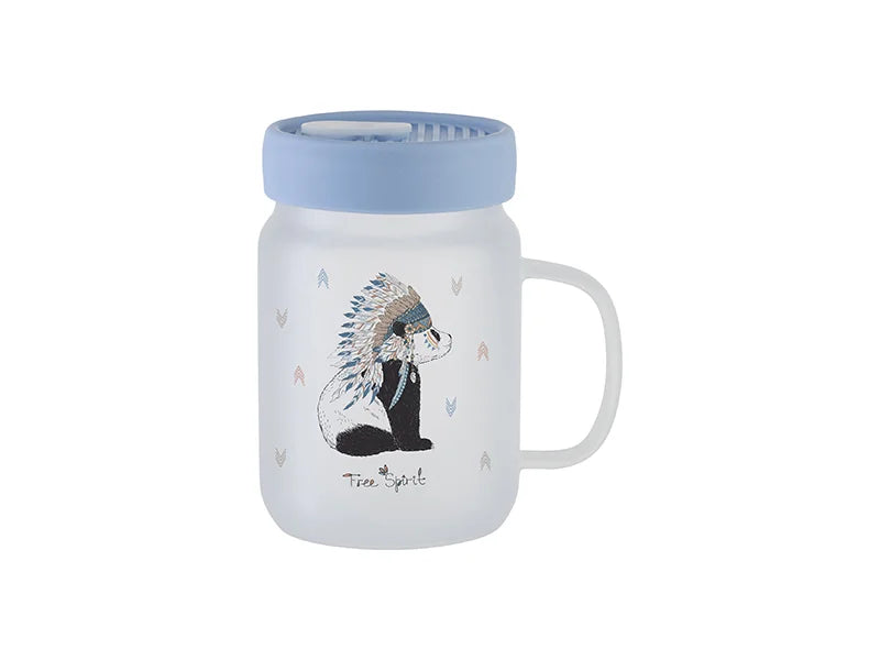 20oz/600ml Glass Mason Jar w/ Silicon Lid (Frosted,Light Blue)