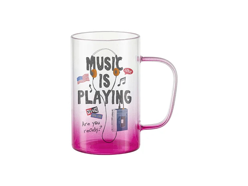 18oz/540ml Glass Beer Coffee Mugs(Clear, Gradient Pink)