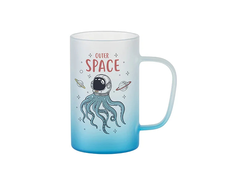 18oz/540ml Glass Beer Coffee Mugs(Frosted, Gradient Blue)