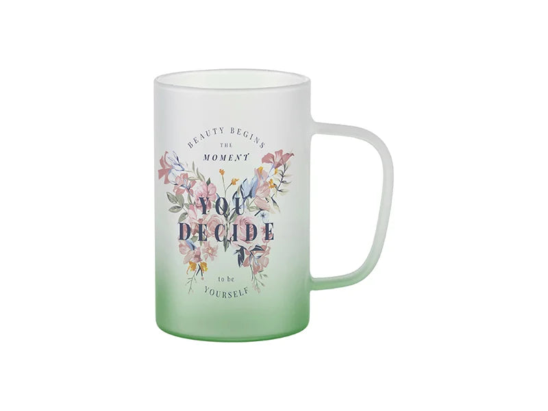 18oz/540ml Glass Beer Coffee Mugs(Frosted, Gradient Green)