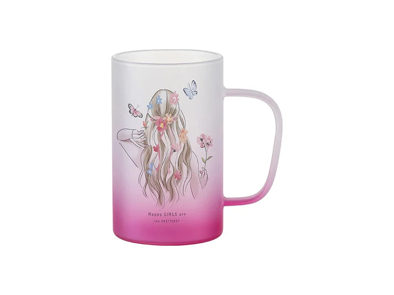 18oz/540ml Glass Beer Coffee Mugs(Frosted, Gradient Pink)