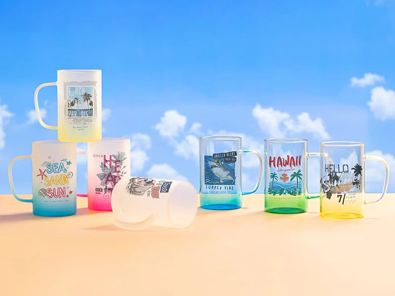 18oz/540ml Glass Beer Coffee Mugs(Clear, Gradient Blue)