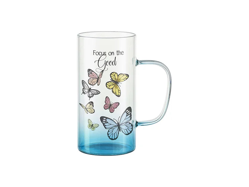 22oz/650m Glass Mug(Clear, Gradient Blue)