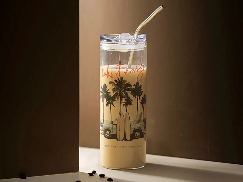 Sublimation Blanks 25oz/750ml Glass Skinny Tumbler with Plastic Straw&Lid(Frosted)