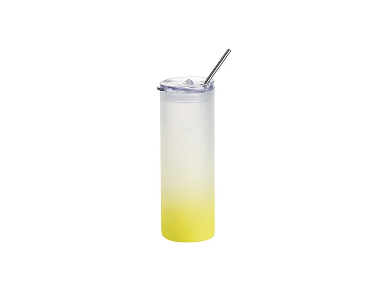 Sublimation Blanks 25oz/750ml Glass Skinny Tumbler with Plastic Straw&Lid (Frosted, Gradient Lemon Yellow)