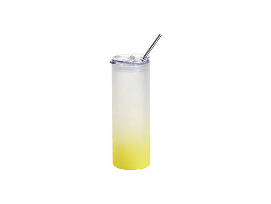 Sublimation Blanks 25oz/750ml Glass Skinny Tumbler with Plastic Straw&Lid (Frosted, Gradient Lemon Yellow)
