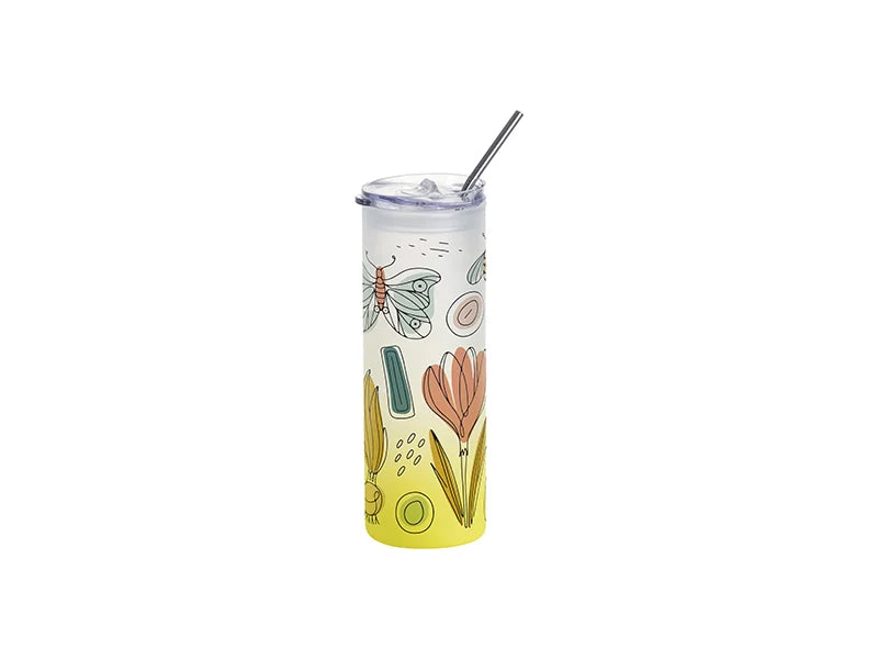 Sublimation Blanks 25oz/750ml Glass Skinny Tumbler with Plastic Straw&Lid (Frosted, Gradient Lemon Yellow)