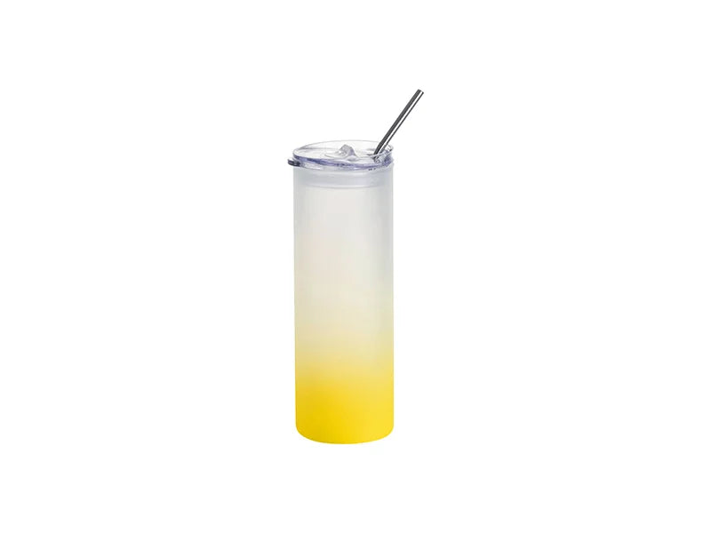 Sublimation Blanks 25oz/750ml Glass Skinny Tumbler with Plastic Straw&Lid (Frosted, Gradient Yellow)