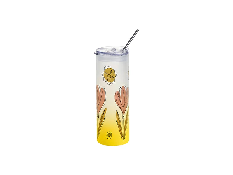 Sublimation Blanks 25oz/750ml Glass Skinny Tumbler with Plastic Straw&Lid (Frosted, Gradient Yellow)