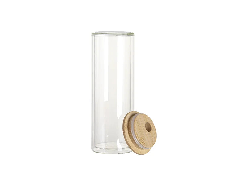 Sublimation Blanks 20oz/600ml Double Wall Clear Skinny Glass Tumbler with bamboo lid