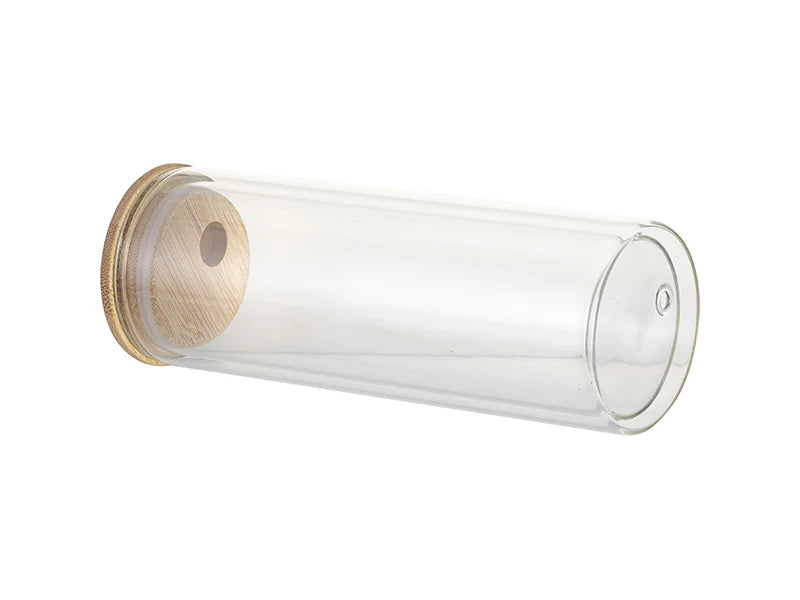 Sublimation Blanks 20oz/600ml Double Wall Clear Skinny Glass Tumbler with bamboo lid