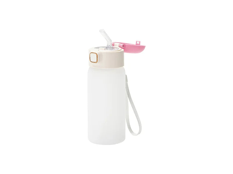 Sublimation 15oz/450ml Frosted Kids Glass Bottle with Pink Pop-up Straw Lid