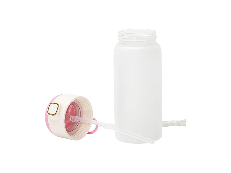 Sublimation 15oz/450ml Frosted Kids Glass Bottle with Pink Pop-up Straw Lid