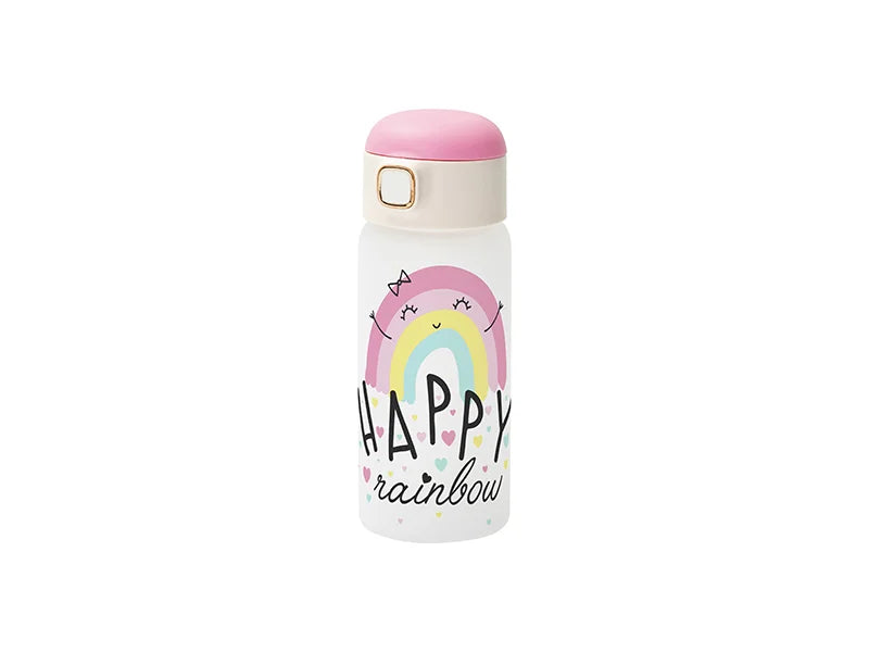 Sublimation 15oz/450ml Frosted Kids Glass Bottle with Pink Pop-up Straw Lid
