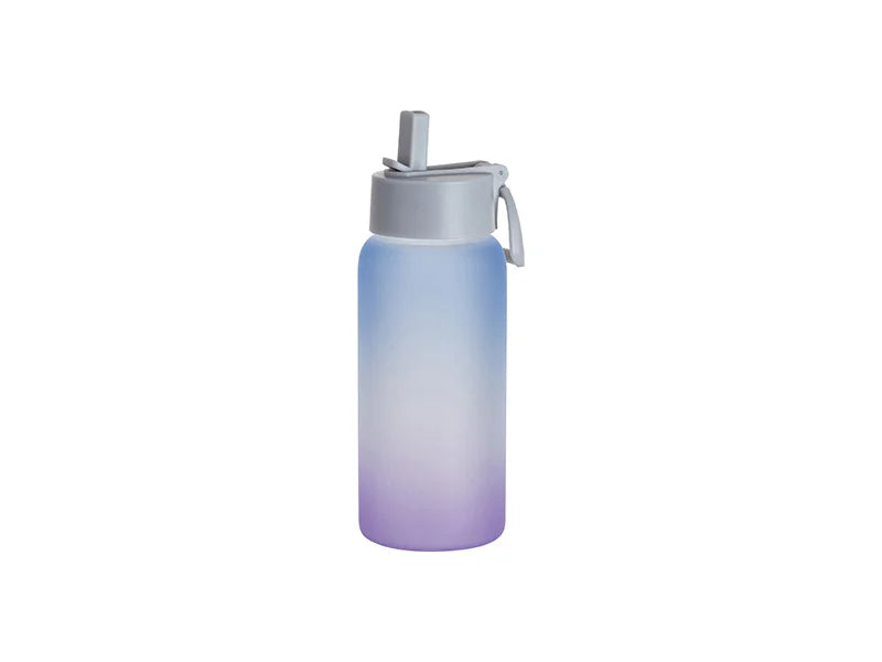 Sublimation 25oz/750ml Frosted Glass Sports Bottle w/ Grey Straw Lid (Gradient Color Blue & Purple)