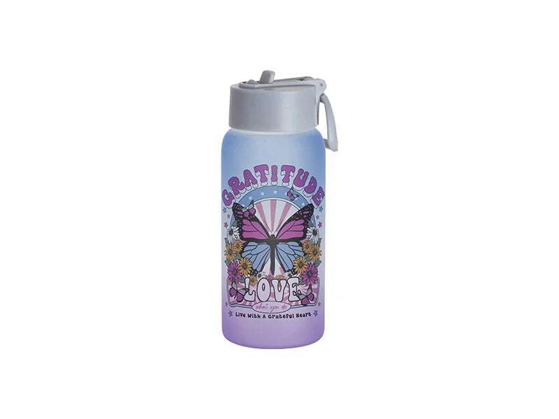 Sublimation 25oz/750ml Frosted Glass Sports Bottle w/ Grey Straw Lid (Gradient Color Blue & Purple)
