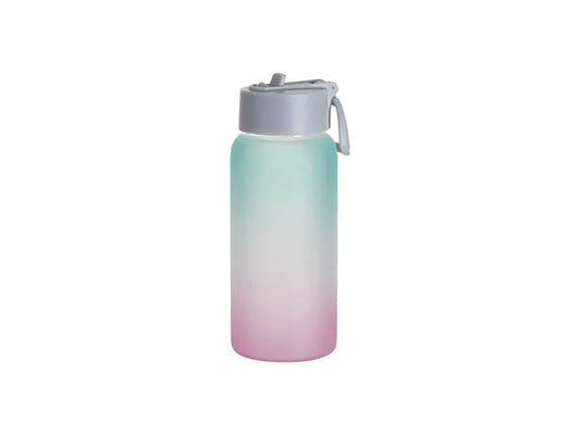 Sublimation 25oz/750ml Frosted Glass Sports Bottle w/ Grey Straw Lid (Gradient Color Green & Pink)