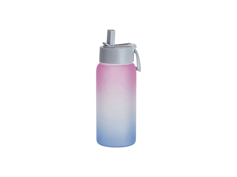 Sublimation 25oz/750ml Frosted Glass Sports Bottle w/ Grey Straw Lid (Gradient Color Pink & Blue)