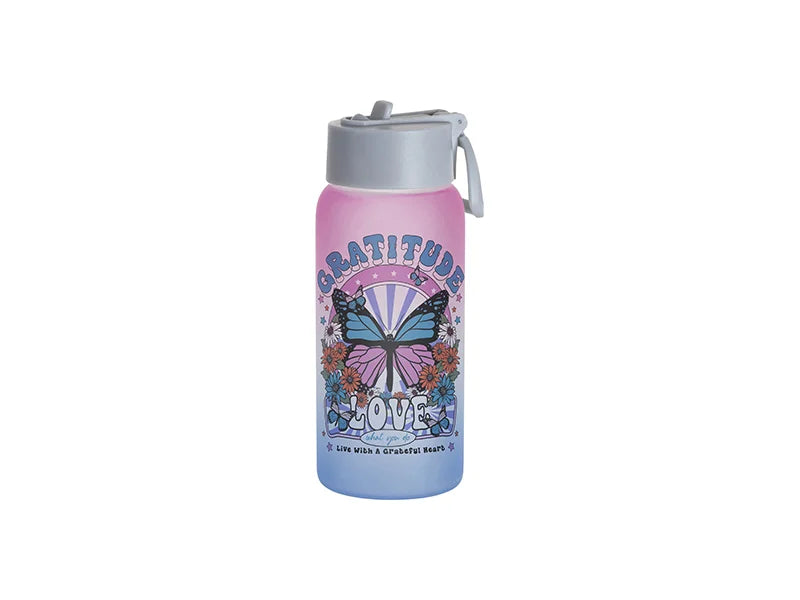 Sublimation 25oz/750ml Frosted Glass Sports Bottle w/ Grey Straw Lid (Gradient Color Pink & Blue)