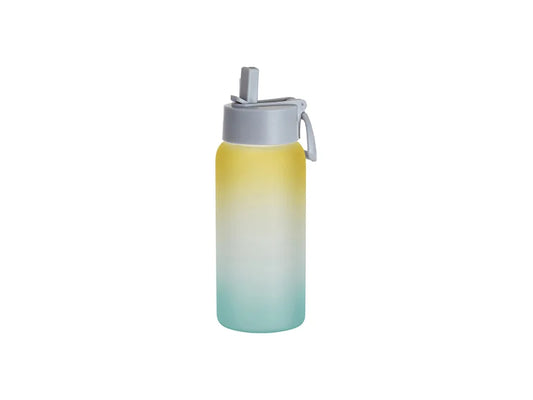 Sublimation 25oz/750ml Frosted Glass Sports Bottle w/ Grey Straw Lid (Gradient Color Yellow & Green)