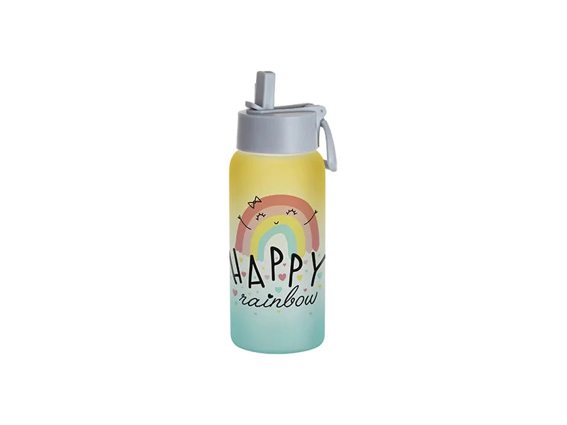 Sublimation 25oz/750ml Frosted Glass Sports Bottle w/ Grey Straw Lid (Gradient Color Yellow & Green)