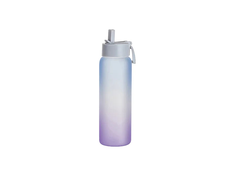 Sublimation 32oz/950ml Frosted Glass Sports Bottle w/ Grey Straw Lid (Gradient Color Blue & Purple)