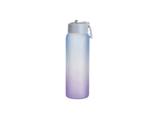 Sublimation 32oz/950ml Frosted Glass Sports Bottle w/ Grey Straw Lid (Gradient Color Blue & Purple)