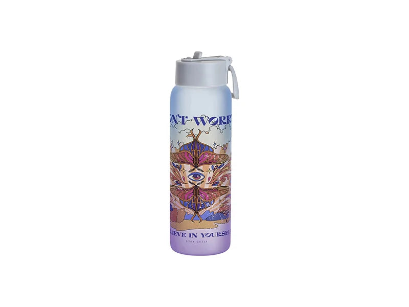 Sublimation Blanks 32oz/950ml Glass Sports Bottle w/ Grey Straw Lid