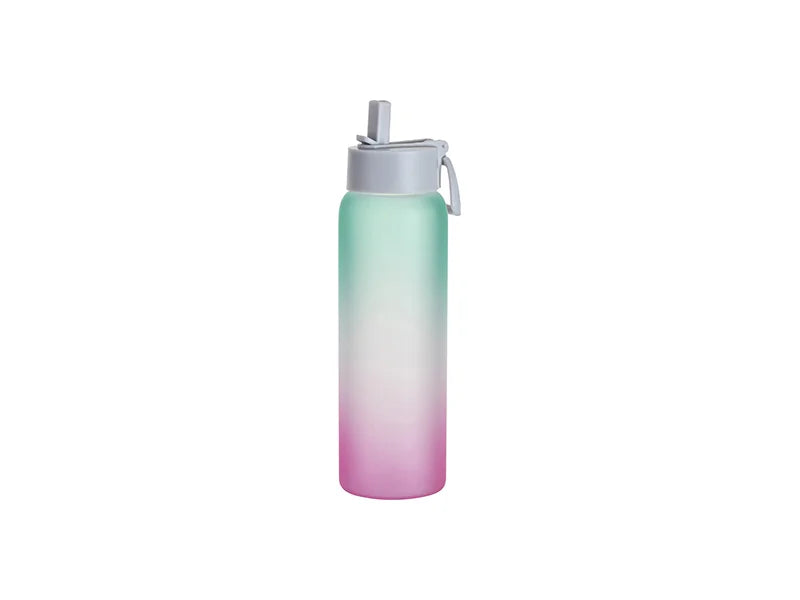 Sublimation 32oz/950ml Frosted Glass Sports Bottle w/ Grey Straw Lid (Gradient Color Green & Pink)
