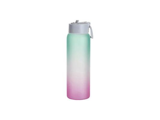Sublimation 32oz/950ml Frosted Glass Sports Bottle w/ Grey Straw Lid (Gradient Color Green & Pink)