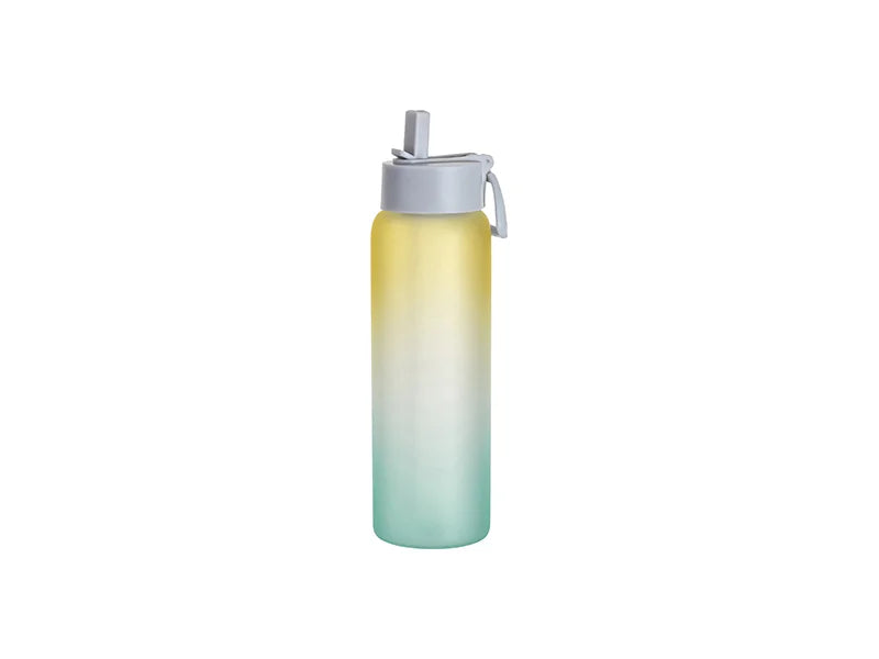 Sublimation 32oz/950ml Frosted Glass Sports Bottle w/ Grey Straw Lid (Gradient Color Yellow & Green)