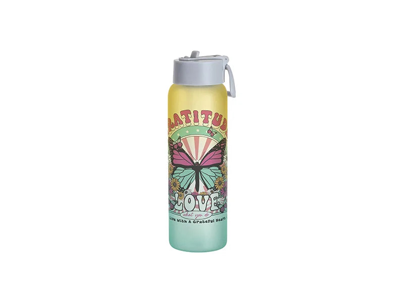 Sublimation Blanks 32oz/950ml Glass Sports Bottle w/ Grey Straw Lid