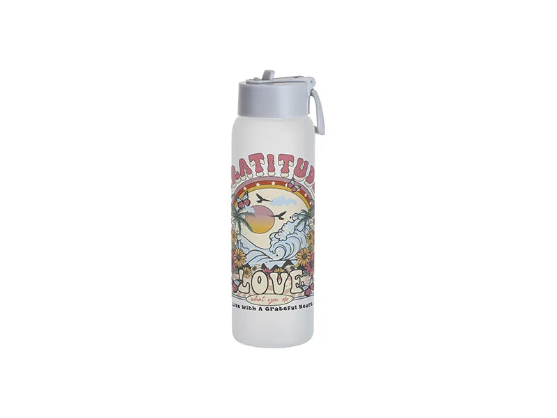 Sublimation Blanks 32oz/950ml Glass Sports Bottle w/ Grey Straw Lid