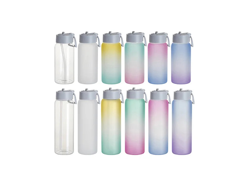 Sublimation Blanks 25oz/750ml Glass Sports Bottle w/ Grey Straw Lid